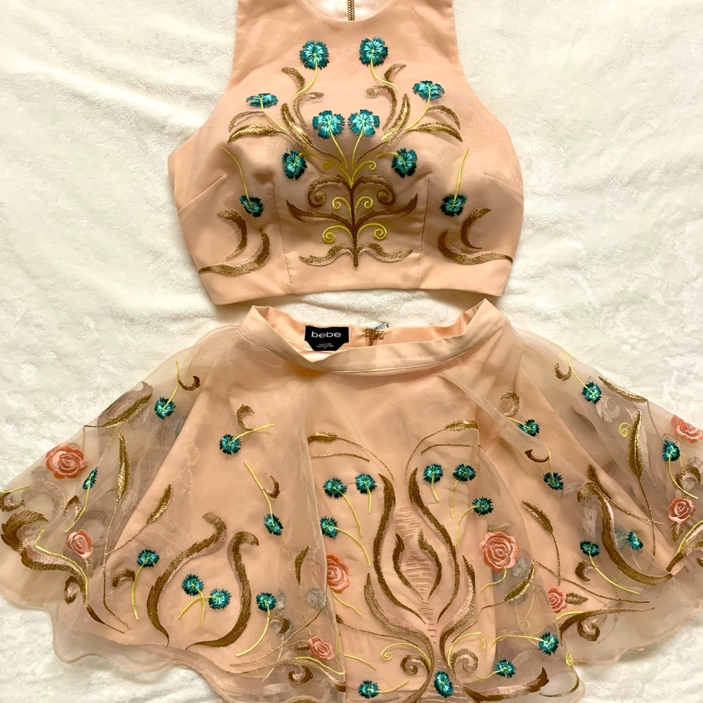 BEBE Brand | Two Piece Embroidered Matching Top & Skirt | Multicolor | Size: 00